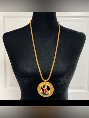 Vintage nautical circular red, white & blue necklace